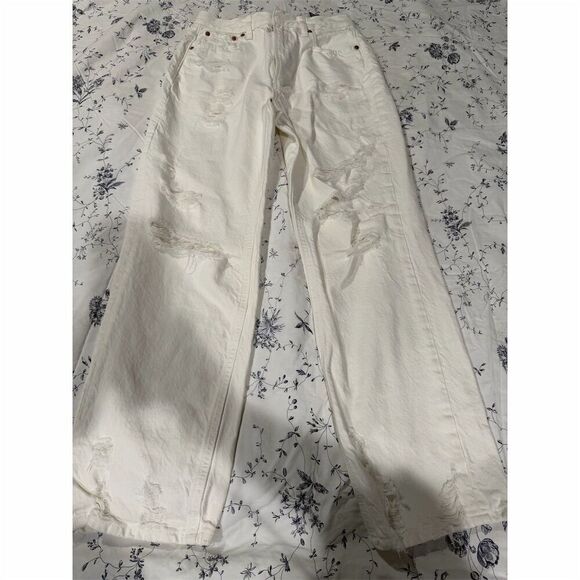 ZARA Denim - ZARA Women's White Ripped Straight Leg Jeans Size 2 High Rise